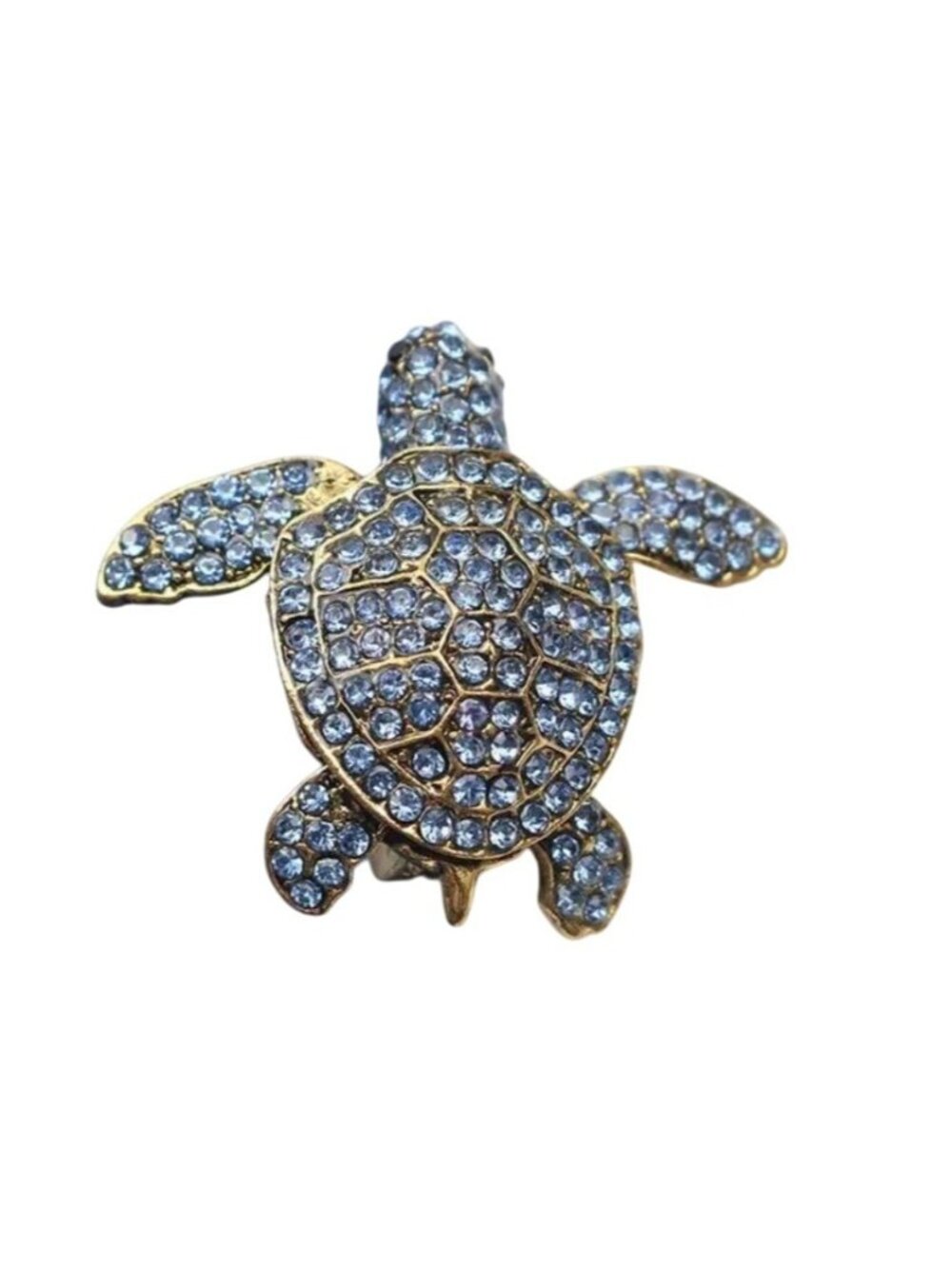 Blue Rhinestone Sea Turtle Brooch with Moving arms Gold Tone